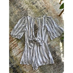 Mahina Black and White Striped Romper